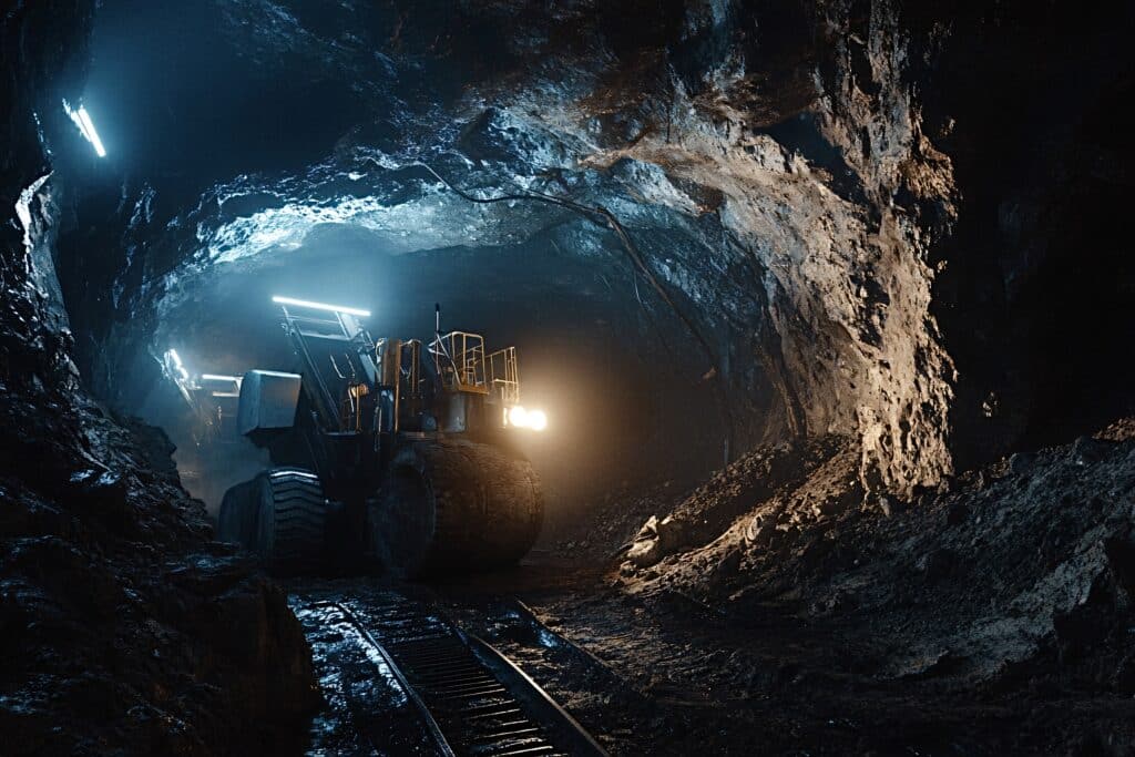 mining truck working underground coal mine tunnel